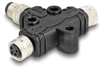 Imagen del producto de Divisor T Delock M8, codificación A, 4 pines, 1 conector a 2 conectores, conexión en paralelo