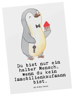 Produktbild von Mr. & Mrs. Panda Postkarte Immobilienkaufmann Herz - Weiß - Geschenk, Ausbildung, Ansichtskarten, Postkarten, Lustig, bildkarte, Ansichtskarte, Grußkarte, Spruch