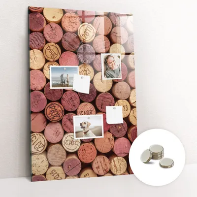 Obrázek produktu pro Magnetická Tabule na Zeď Skleněná - Memo Board Kleněnou Přední Stranou - 5 magnetů v balení - 60x90 cm - Zátky od vína
