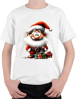 Produktbild von Weihnachtsmann Bart Geschenk Cartoon lustig Weihnachten niedlich Uni Kinder T-Shirt, Weiß, 140