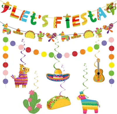 Imagen del producto de Kit de decoración para fiestas de 9 piezas, con motivos mexicanos coloridos, ideal para celebraciones y festivales
