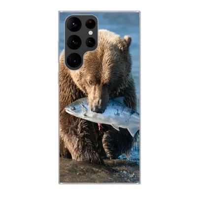 Produktbild von MuchoWow® Handyhülle Schutzhülle Hülle für Samsung Galaxy S22 Ultra Bär - Braun - Fisch Silikon Softcase Handy Hülle - Abbildung