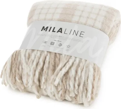 Immagine prodotto di Eurofirany Coperta 130x170 mohair beige crema a righe con nappe Eurofiany