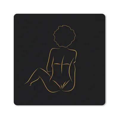 Produktbild von MuchoWow® Mauspad Mousepad Frau - Schwarz - Gold - Strichzeichnung 20x20 cm - Mousepads - Maus Mat - Pad - Mausunterlage - Desk Mat - Bureauartikeln