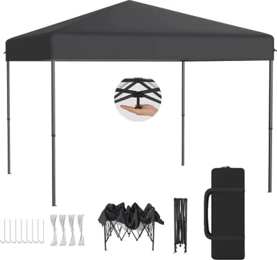 Produktbild von LZQ Pop-Up Pavillon 3x3 m Faltpavillon für Garten & Terrasse, Wasserdicht, UV-Schutz, Ein-Knopf-Schnellaufbau, 3-fach höhenverstellbar, Anthrazit (ohne Seitenwände)