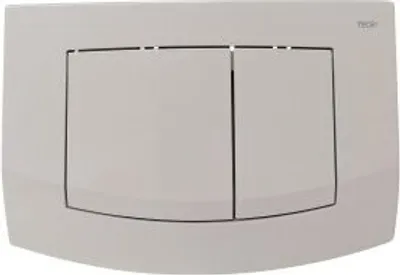 A white dual-flush toilet actuator plate with the brand name 'TECE' visible in the top right corner.