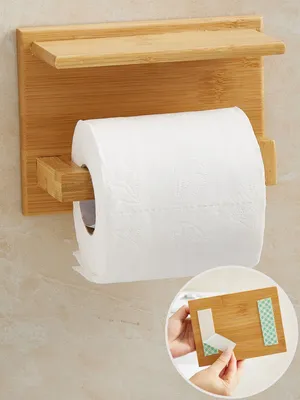 Produktbild von DEKAZIA® Klopapierhalter Holz mit Ablage – Toilettenpapierhalter  WC Rollenhalter aus Bambus – Klorollenhalter ohne Bohren, Selbstklebend für Bad  Wan