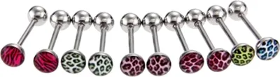 Produktbild von 10 Teile/satz Frauen Leopardenmuster Bar Zunge Lippe Nabel Ring Körper Piercing Schmuck-10pcs