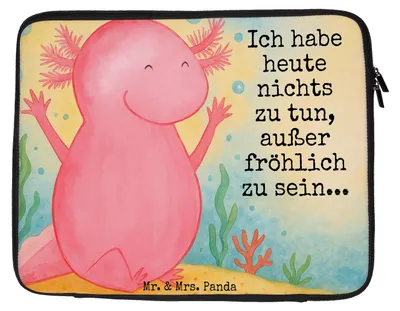 Produktbild von Mr. & Mrs. Panda Laptop Hülle Axolotl Hurra Design 33 x 42 cm - Weiß - Geschenk, Tasche, Sleeve, Spaß, Laptoptasche, Schwanzlurch, Fröhlich, Lurch, Laptophülle