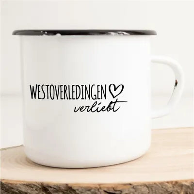 Produktbild von Huuraa Emaille Tasse Westoverledingen  Geschenk Kaffeebecher Vintage 300ml Westoverledingen  Präsent