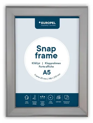 Produktbild von OPUS 2 Klapprahmen im A5-Format mit 20 mm Aluminiumprofil – aufklappbarer Plakatrahmen