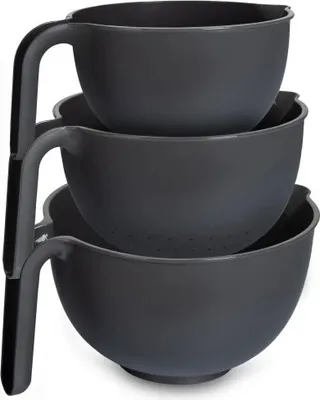Imagen del producto de Conjunto de 2 cuencos de cocina con colador y asa – Gris grafito, juego de cuencos con colador escurridor