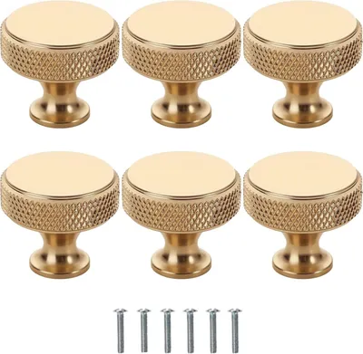 Productafbeelding van Set van 6 ronde meubelknopen, goudkleurig, diameter 31 mm, geschikt voor keuken en badkamer