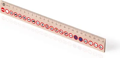 Obrázek produktu pro Metrie | Didakt-M07, Dřevěné pravítko s potiskem | Dopravní značky zákazové | 25 cm