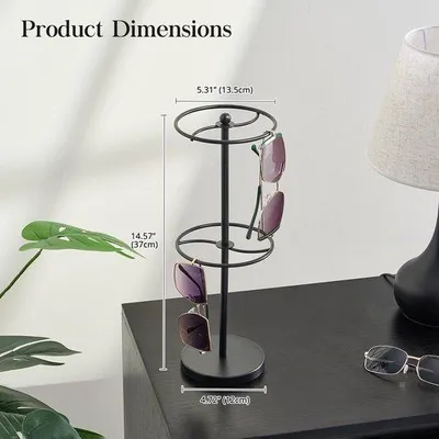 Produktbild von Unyqoos® Drehbarer Brillenständer mit zwei Ebenen – Platz für 24 Brillen & Sonnenbrillen, 360°-Drehung, Metallstangen, Holzbasis, rutschfeste Filzunterlage