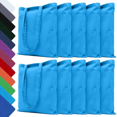 Produktbild von EllaTex 10er Set Baumwolltaschen 38x42 cm – Stoffbeutel aus 100% Baumwolle mit langen Henkeln, in Farbe: Türkis