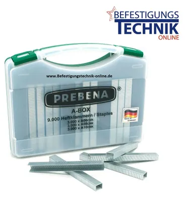 Image de Agrafes PREBENA A Box Agrafes pour agrafeuse type A 9000 pièces, différentes tailles. Longueurs