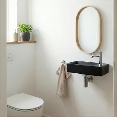 Immagine prodotto di Lavabo rettangolare da appoggio o da parete in resina nera, 40x23cm