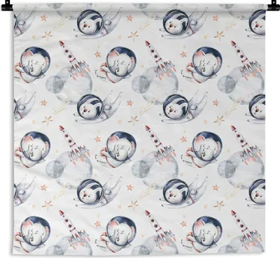 Produktbild von MuchoWow® Wandteppich Wandbehang Muster - Raumfahrt - Tiere - Jungen - Kinder - Mädchen 150x150 cm Tapisserie Dekoration Wandtuch - Wohnaccessoires - Modernes