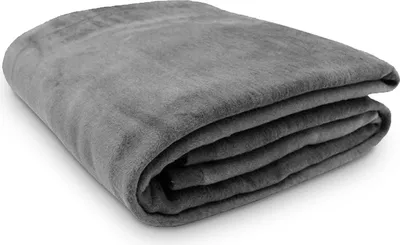 A folded gray blanket on a white background.