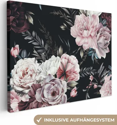 Produktbild von MuchoWow® - Leinwandbilder - Vintage - Rosen - Romantisch - Blumen, Wandbild, Wanddeko Bilder Wohnzimmer, 40x30 cm