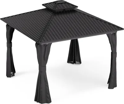 Image de Blumfeldt Tonnelle 3x3m, Tonnelle de Jardin Extérieur avec Toit en Acier Galvanisé, Armature en Aluminium, Rideaux & Moustiquaire Inclus, Protection UV, Noir