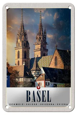 Produktbild von Blechschild Reise 12x18cm Basel Schweiz Kirche Architektur Urlaub Schild