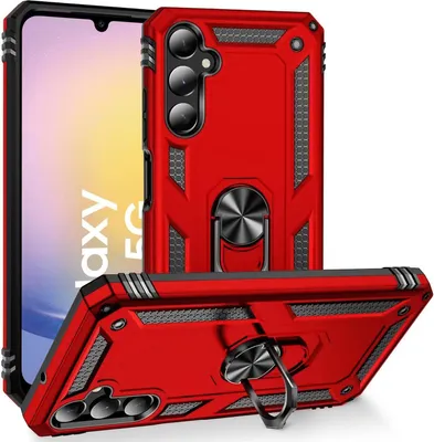 Produktbild von Conie Outdoor Schutzhülle für Samsung Galaxy A25 5G Tasche Silikon Hard Case Cover Hülle mit Halter Ständer in Rot