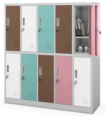 Produktbild von Umkleideschrank Spind BARTUS 10 Abteile Etikettenhalter Lüftungsschlitze | Umkleidespind Schließfachschrank Garderobenspind 150x136x45cm Pastellfarben