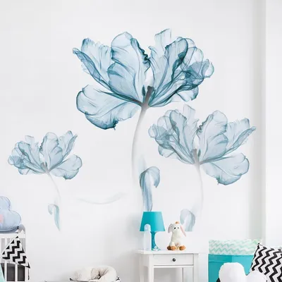 Produktbild von Wandsticker Blumen - Blaue Mohnblumen - Wanddekoration Schlafzimmer - Wanddekoration Wohnzimmer - Wanddekoration Kinderzimmer - Einfache Anbringung