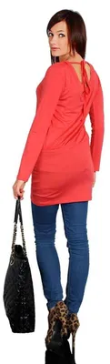 Produktbild von Damen Langarm Longshirt Bluse mit Rückenausschnitt; Koralle/S/M