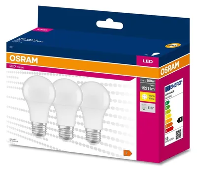 Produktbild von 3er-Pack OSRAM LED VALUE CLASSIC A 100 13W E27 Lampe 1521lm 2700K warmweiss wie 100W 4058075385740