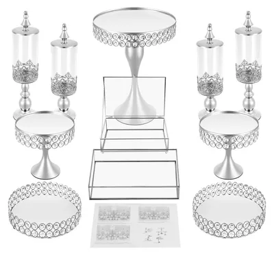 Produktbild von Tortenständer Set - Kuchen- & Dessertständer 11-teilig - Mit Zuckerdosen & Tabletts - Eisen Glas Acryl - Rund & rechteckig - Für Hochzeit & Party