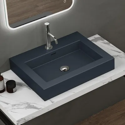 Immagine prodotto di doporro Lavabo da Appoggio Rettangolare, Lavabo Bagno Sospeso con Foro Rubinetto e Troppopieno in Marmo Resina Antracite Opaco, Lavandino Bagno 60x48x10cm Colossum18