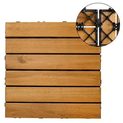 Immagine prodotto di Piastrelle per terrazza in legno di acacia 4iQ, 10 pezzi, 30x30 cm, naturale, sistema a incastro, piastrelle in legno con 6 listelli per balconi, terrazze e giardini