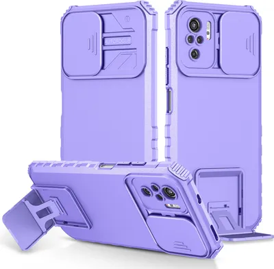 Produktbild von Redmi Note 10S Hülle, Dual Layer Ständer Schutzhülle mit Schiebe Kamera Schutz für Xiaomi Redmi Note 10S / Note 10 4G Lila