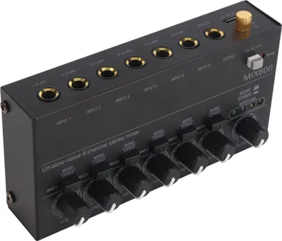 Zdjęcie produktu dla Mikser dźwięku Ultra Compact Metal Low Noise 6-kanałowy stereofoniczny mikser liniowy do studia Stage Small Clubs Bar (wtyczka UE)