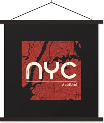 Produktbild von MuchoWow® Textilposter New York - Rot - Schwarz 120x120 cm mit schwarzem Rahmen - Aufhängungsset