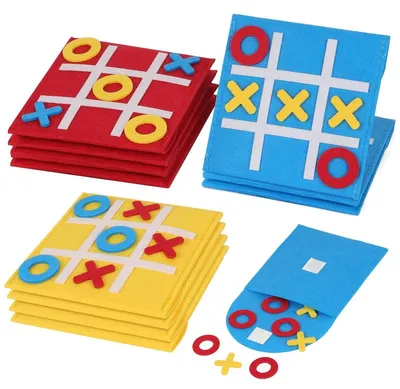 Produktbild von Tic-Tac-Toe-Spiel – Filz – 12 Stück – Gelb, Rot und Blau – Ideal für unterwegs und für die Schule