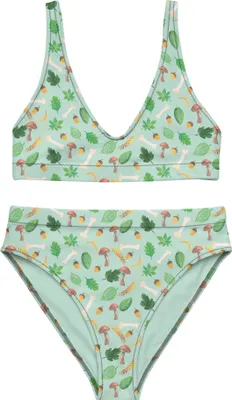 Produktbild von Mr. & Mrs. Panda Bikini Herbstwald Design Größe XS - Weiß - Geschenk, Zweiteiler, Blätter, Laub, Pilze, Bikinihose, Herbst, Bikinioberteil, High Waist, Bademode, Wald