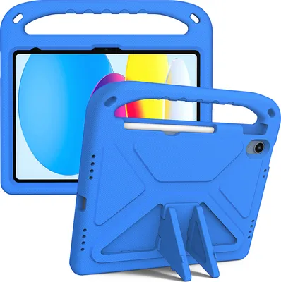 Produktbild von Hülle für iPad 10th Gen 2022 10,9, Leichte Stoßfeste Eva Kinder Schutzhülle mit Griff und Faltbarem Ständer Blau