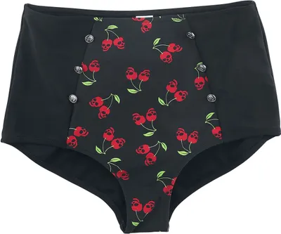 Produktbild von Rock Rebel by EMP Damen schwarze Bikinihose mit Rockabilly-Print und Knöpfen XXL