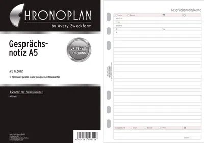 Obrázok produktu pre Avery 50312, Jednofarebné, Čierna, Biela, A5, 40 listy, 80 g/m², Linajkový papier
