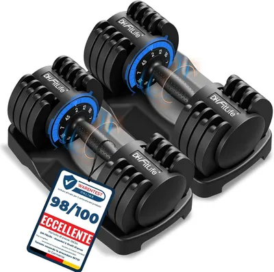 Immagine prodotto di DH FitLife Set Manubri Regolabili 2-12 kg con 5 Livelli di Peso e Base Porta Pesi per Allenamento Casa
