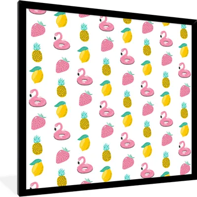 Produktbild von MuchoWow® MuchoWow® Gerahmtes Poster Sommer - Obst - Muster 40x40 cm - Poster mit zchwarzem Bilderrahmen - Mit Rahmen - Wanddekoration Schlafzimmer