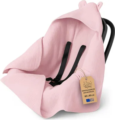 Produktbild von Musselin Einschlagdecke Babyschale Sommer 85x85 cm mit Kapuze Puderrosa