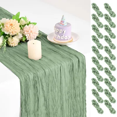 Produktbild von Käsetuch Tischläufer Salbeigrün 20er-Pack 275x45 cm Boho Gaze für Hochzeiten Geburtstage