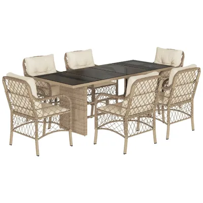 Produktbild von vidaXL 7-tlg. Garten-Essgruppe mit Kissen Beige Poly Rattan