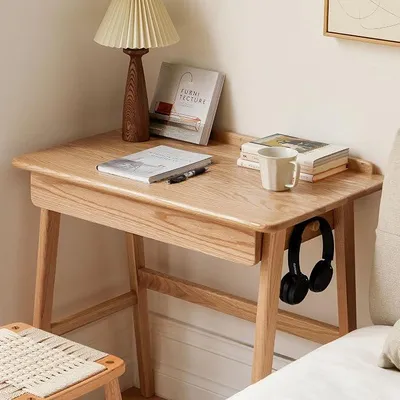Produktbild von Massivholz Schreibtisch Roteiche 80 cm - Kompakter Computertisch mit Einer Schublade, moderner Bürotisch für kleine Räume, Platzsparender Schreibtisch für Home Office und Schlafzimmer