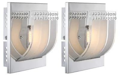 Produktbild von 2x LED Wandleuchte, Kristalle, chrom, satiniert, D 16cm
